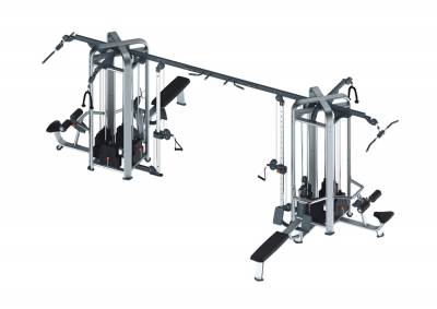 Модуль из 8 станций Aerofit MJ-8 Модуль из 8 станций Aerofit MJ-8 Модуль рассчитан на выполнение упражнений восемью пользователями одновременно.
Комплектация включает в себя следующие тренажёры: трицепс, регулируемая тяга, регулируемый кроссовер, функциональный тренинг, тяга сверху, гребля в положении сидя.
Модуль оснащён турником для выполнения подтягиваний, который имеет многопозиционные рукоятки.